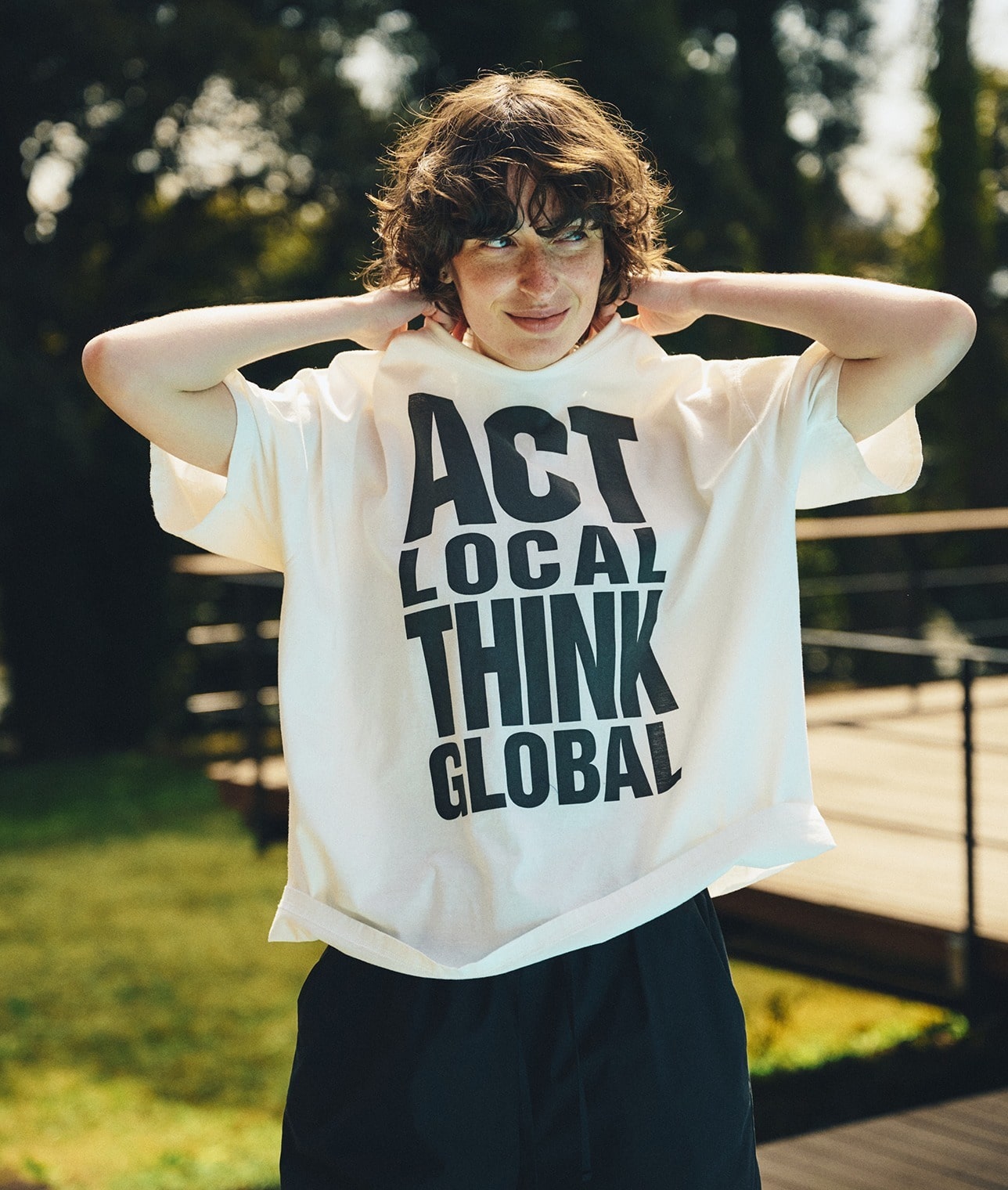 【別注】KATHARINE HAMNETT×THIRD MAGAZINE/"ACT LOCAL THINK GLOBAL”SLOGANH/S TEE 詳細画像 ホワイト 1