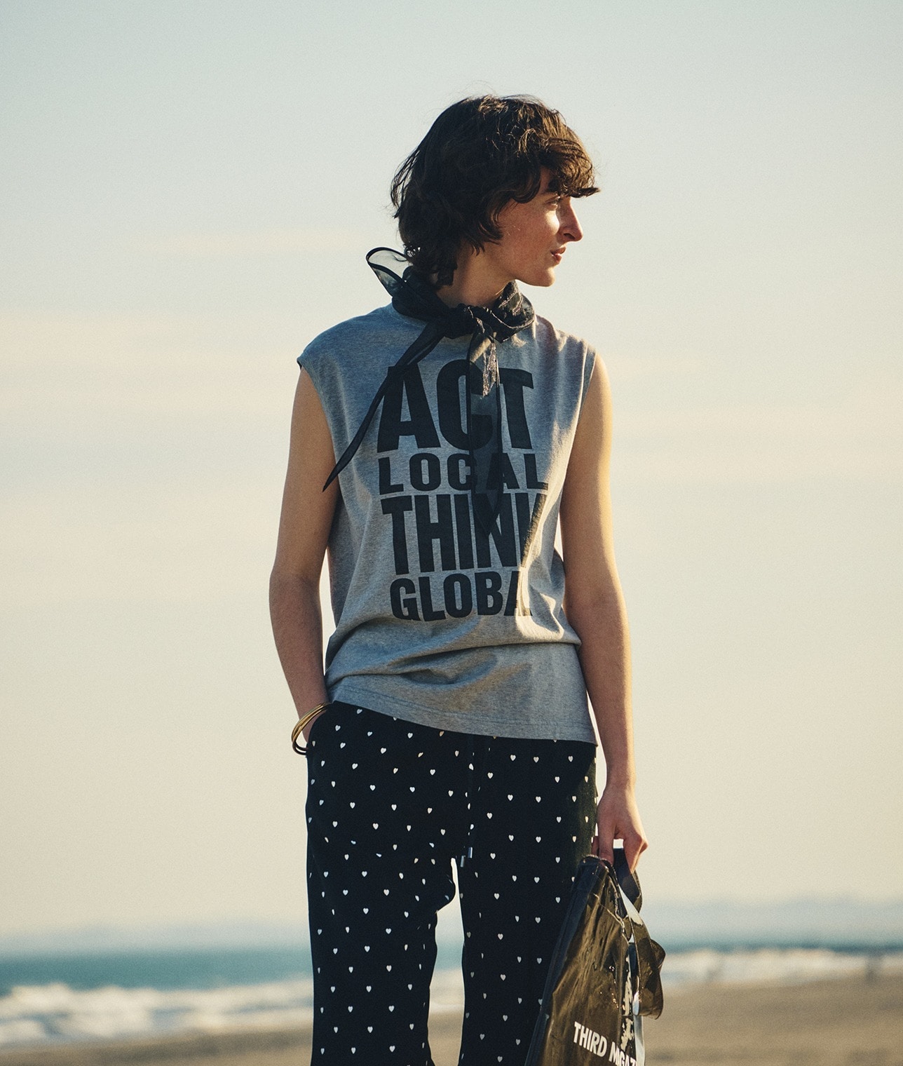 【別注】KATHARINE HAMNETT×THIRD MAGAZINE/ "ACT LOCAL THINK GLOBAL”SLOGANTEE 詳細画像 杢グレー 1