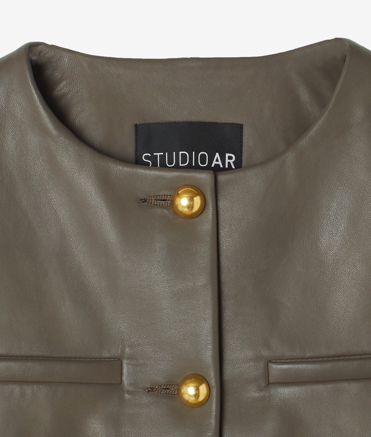 STUDIO AR/シープレザーノーカラージャケット 詳細画像 KHAKI 2