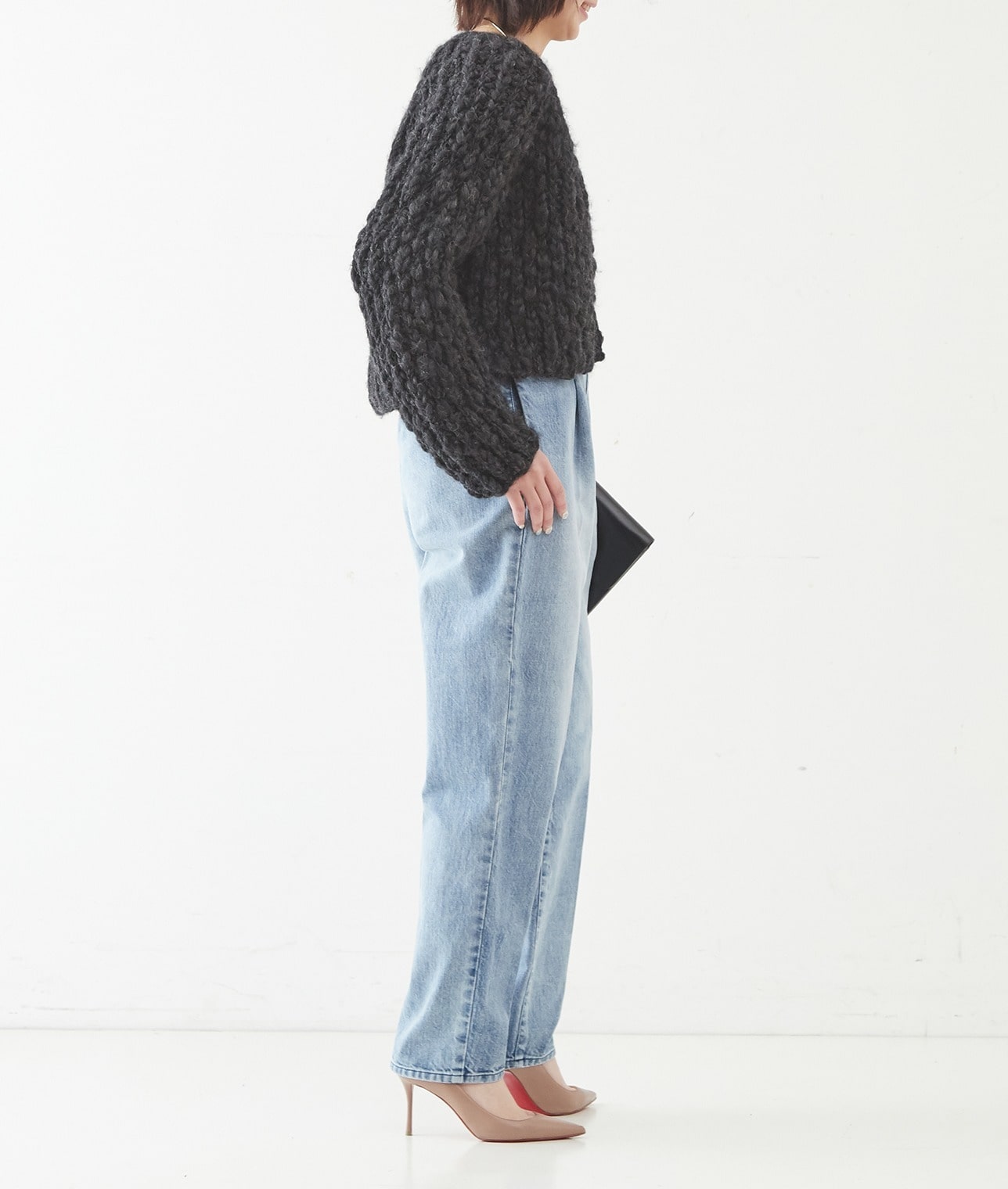 【別注】NEPAL HAND KNIT/スラブハンドニットショートカーディガン 詳細画像 チャコールグレー 2