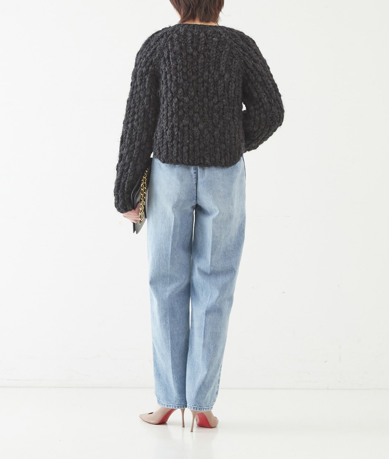 【別注】NEPAL HAND KNIT/スラブハンドニットショートカーディガン 詳細画像 チャコールグレー 3