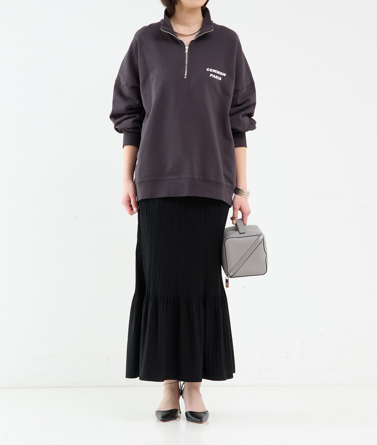 COMMON PARIS/ハーフジップロゴスウェット 詳細画像 D.GREY 1