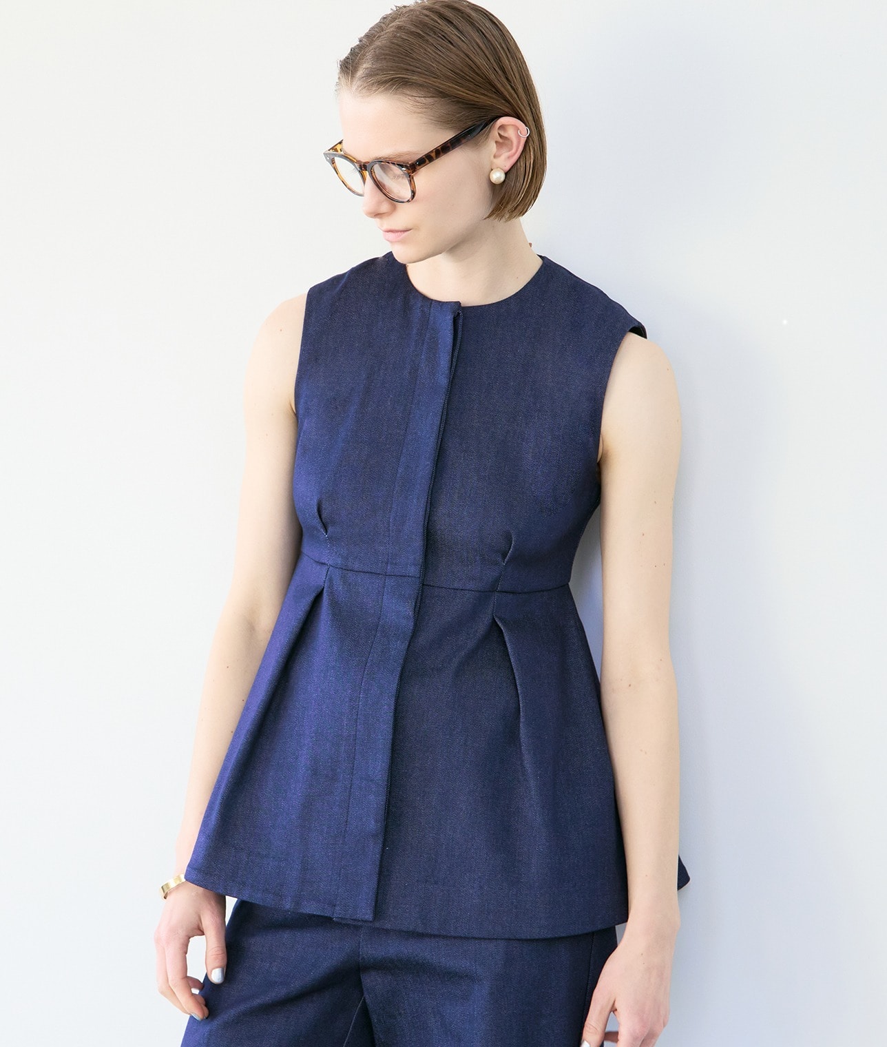 【予約】デニムライクペプラムブラウス 詳細画像 インディゴ 1