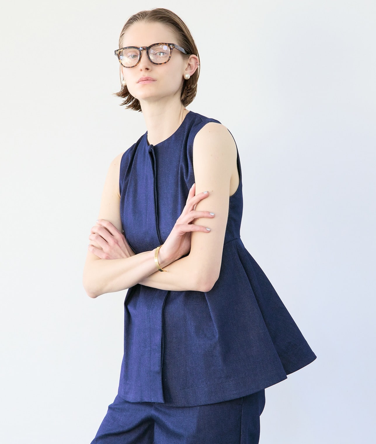 【予約】デニムライクペプラムブラウス 詳細画像 インディゴ 3