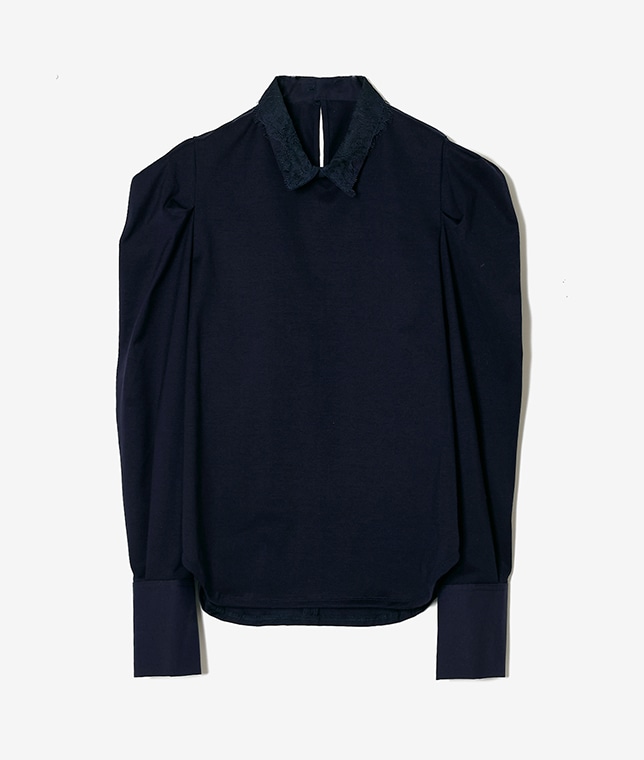 襟レースカットソー