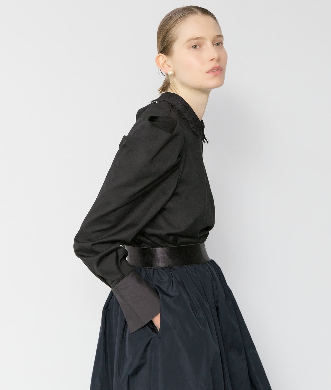 襟レースカットソー 詳細画像 ブラック 1