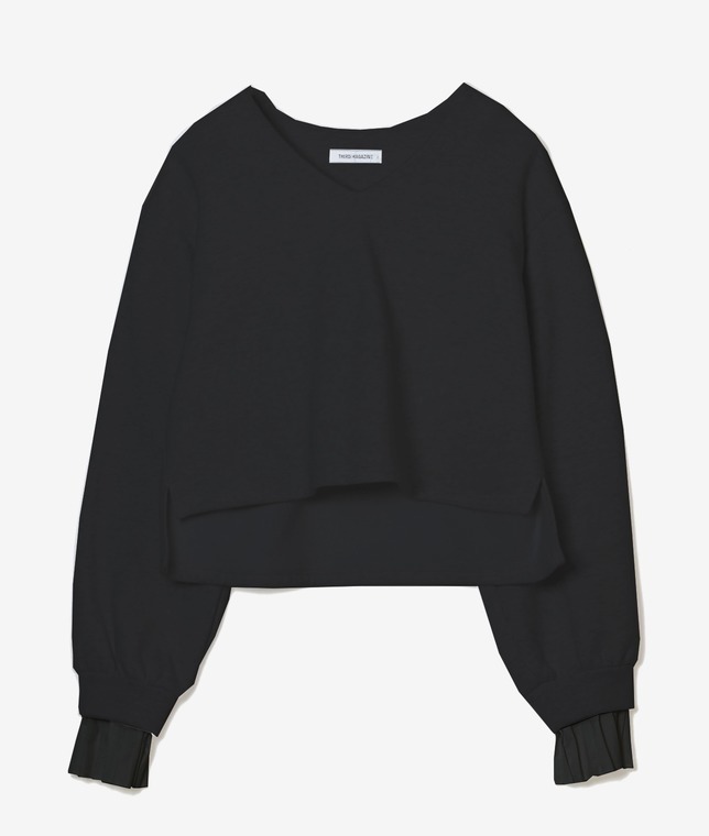 プリーツスリーブVネックスウェット