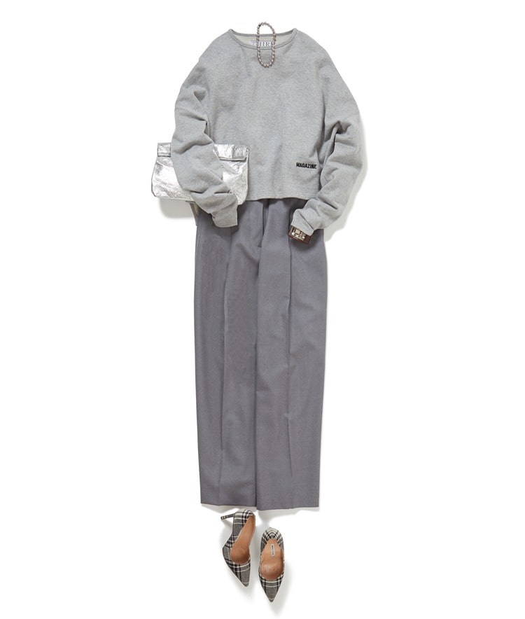 【SHOP Marisol別注】ロゴ入りスウェット×ウールトロタックパンツ