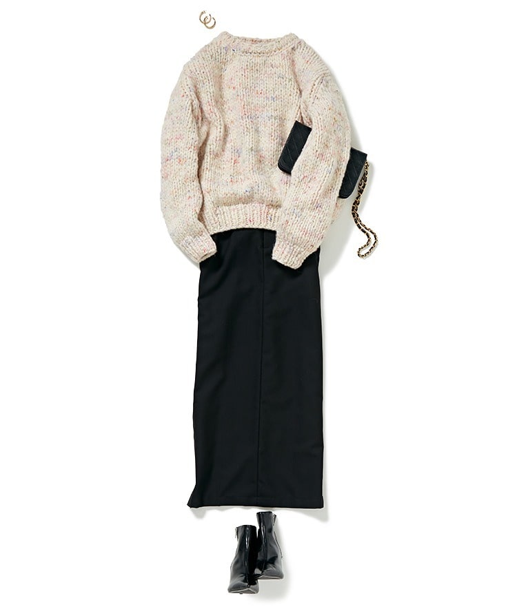 LES TRICOTS D'O/ルパカミックスニットプルオーバー × ADNYM ATELIER/ディープスリットロングスカート