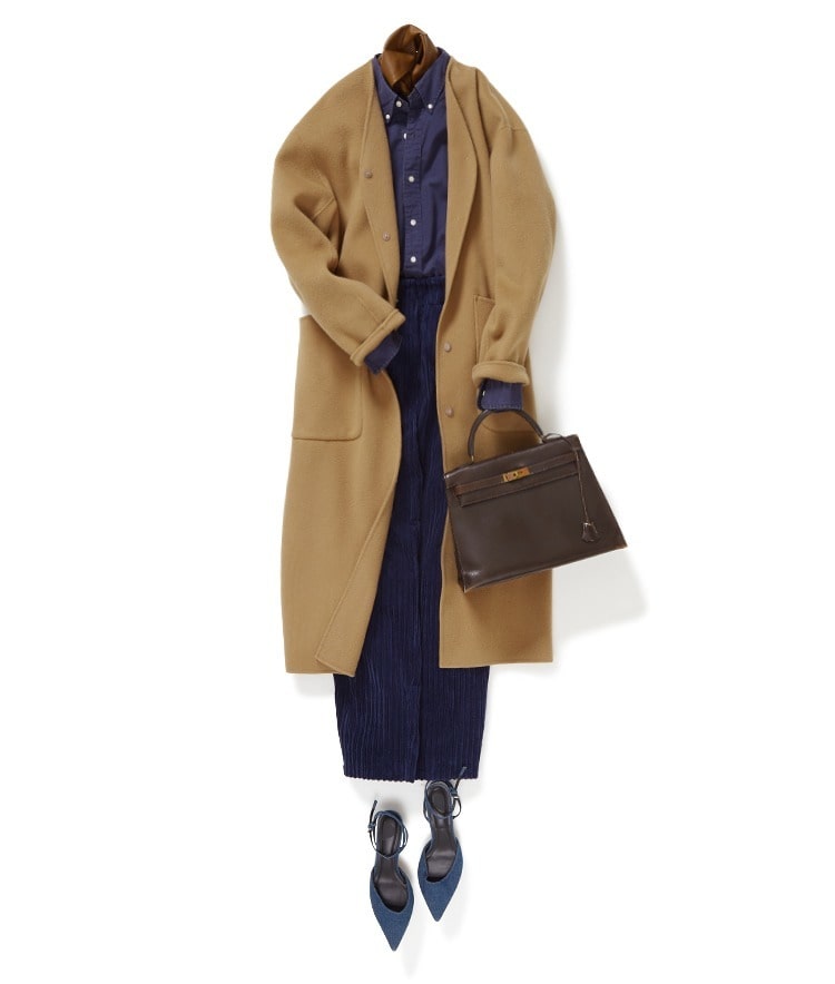 USED/Ralph Lauren　B.D.シャツ×コーデュロイタックパンツ×リバーロングコート×レザーバブーシュカ