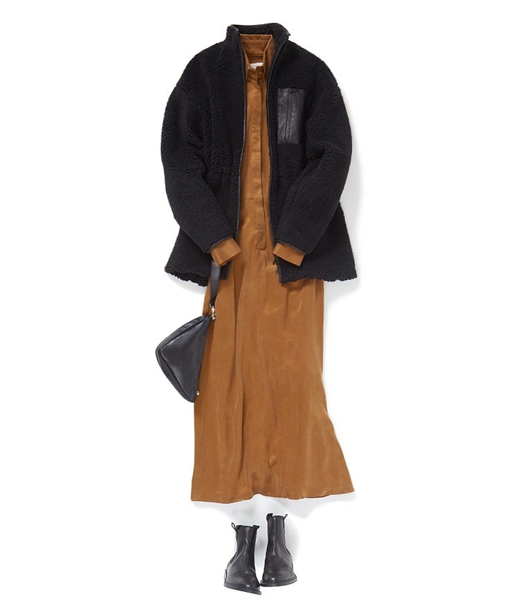 MYKKE HOFMANNキュプラシャツワンピース×ボアミリタリーブルゾン