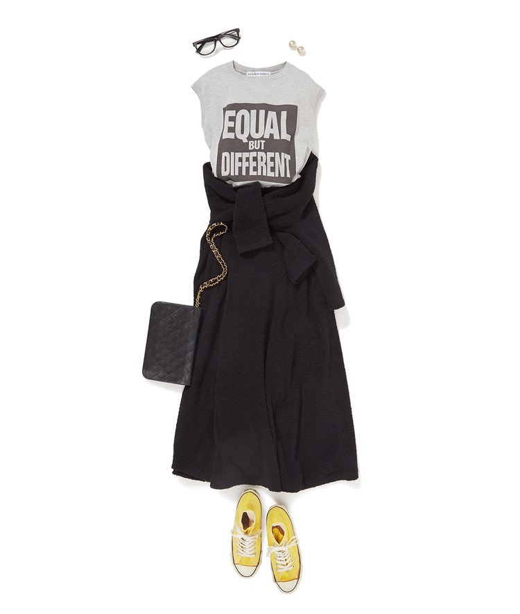 【別注】KATHARINE HAMNETT×THIRD MAGAZINE×mikomori　“EQUAL BUT DIFERENT”SLOGAN TEE×パイルジャケット×パイルスカート
