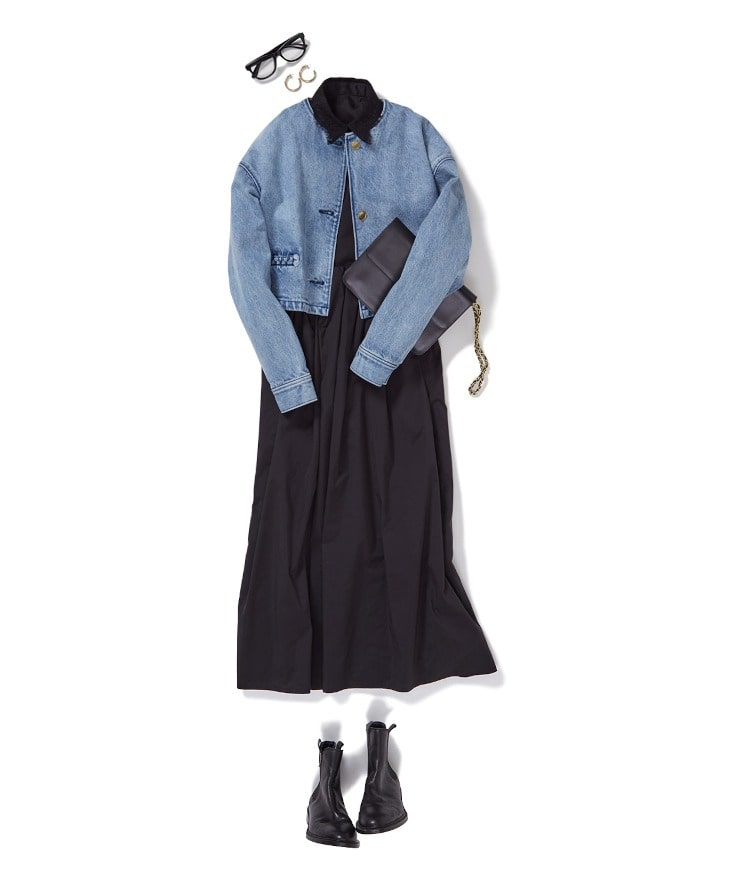 #14 DRESS/フォーティーンドレス	ブラック×ノーカラーデニムジャケット
