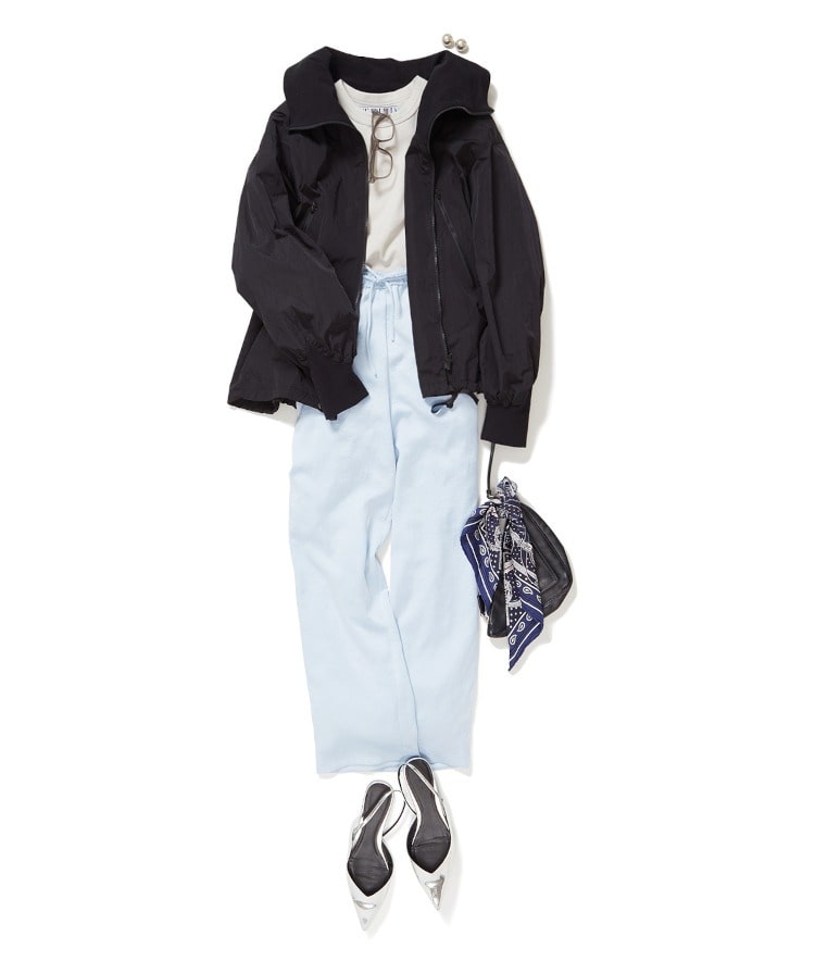 テレコタンクトップ×【別注】KATHARINE HAMNETT×THIRD MAGAZINE/ HIGHNECK ZIP JACKET×サテンイージーパンツ