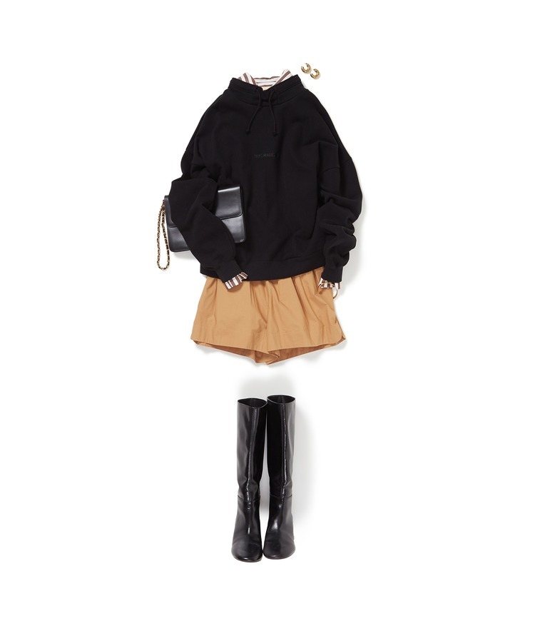 COMMON PARIS/エンブロイダリーパーカ×The New Society/ストライプシャツ×LMND/ショートパンツ