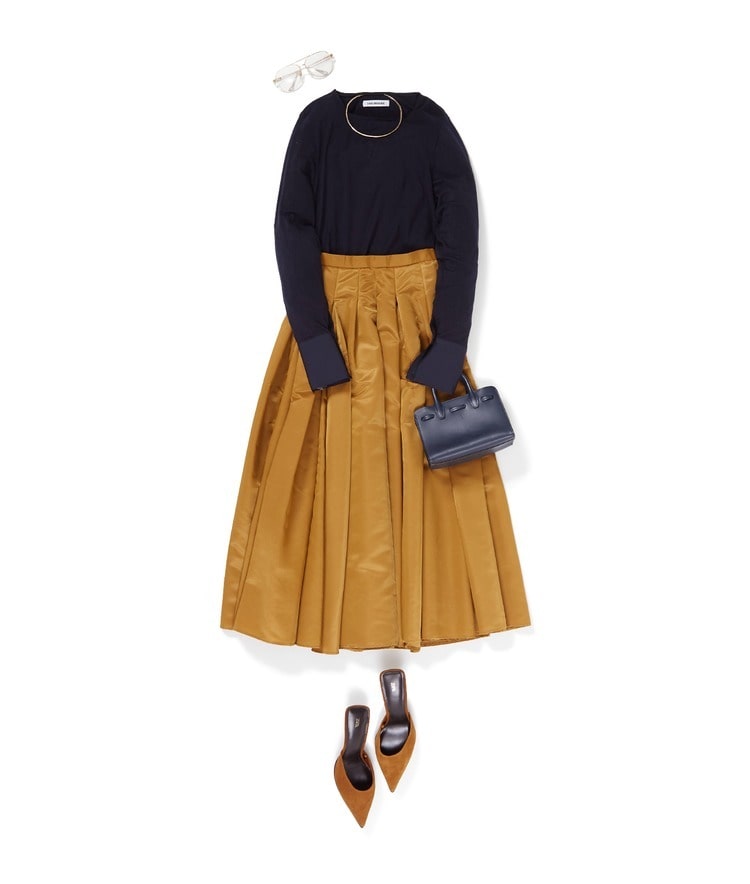 カフス付ロングスリーブ×ハイウエストボリュームスカート