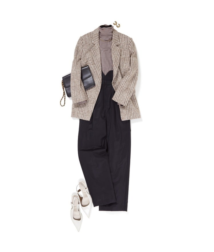 レイヤードタートルネック×#20 PANTS/パンツ×グレンチェックジャケット