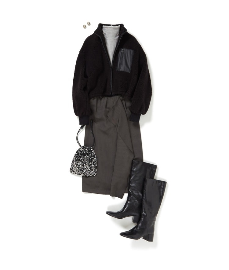 レイヤードタートルネック×THIRD MAGAZINE×mikomori /ボアボクシーブルゾン×TELA/ヘリンボーン2WAYスカート