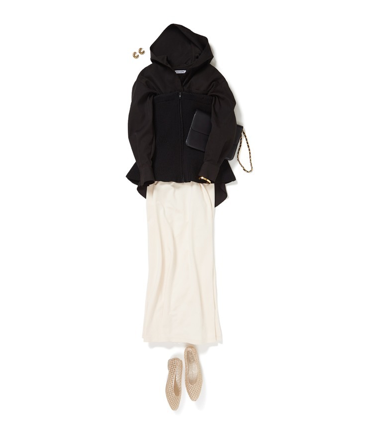 フーディシャツ×ジップアップビスチェ