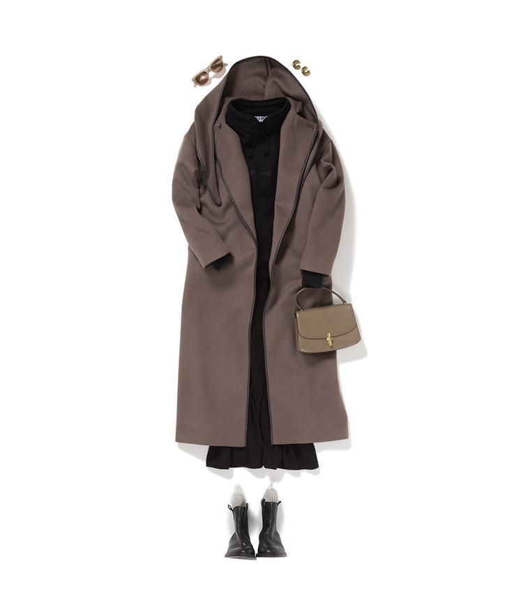 スタンドネックロゴスウェット×#18 DRESS/ドレス×フーデットガウンコート