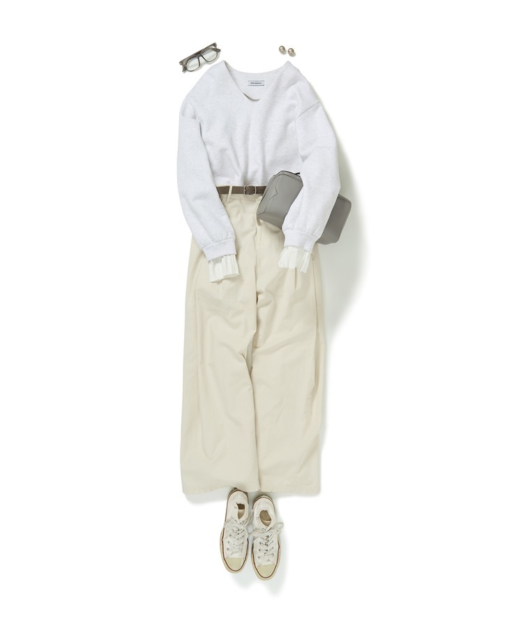 プリーツスリーブVネックスウェット×Meilleur Moment/ベルト付タックパンツ
