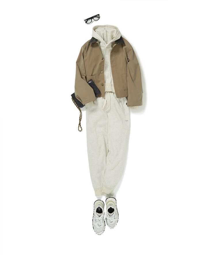 【別注】FAITH/ロゴ刺繍サーマルパーカー×【別注】FAITH/ロゴ刺繍サーマルパンツ×フーディジャケット