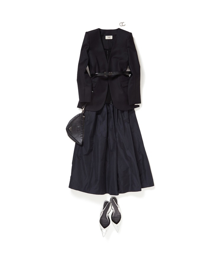 ジップアップビスチェ×#1 JACKET/ワンジャケット×タフタスカート×#9 BELT/ナインベルト