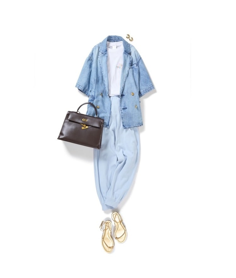 【別注】FRUIT OF THE LOOM/ロゴ刺繍パックTダブルブレストデニムジャケット×【別注】FAITH/ロゴ刺繍サーマルパンツ