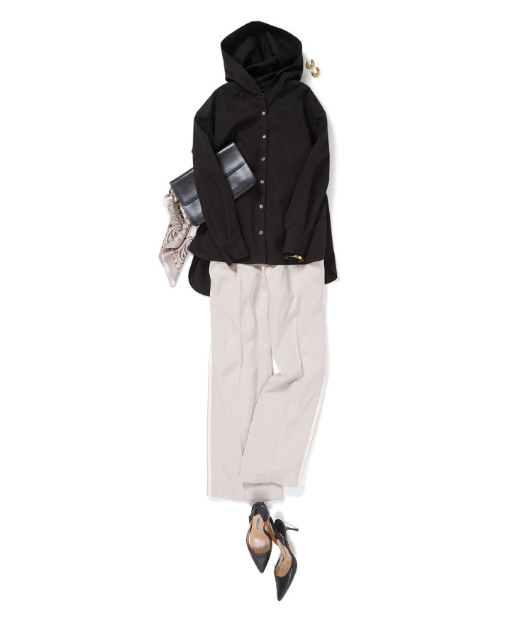 フーディシャツ&times;トラックラインパンツ