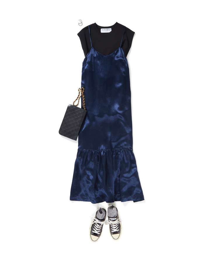 スリーブレスTシャツ&times;THE TINY BIG SISTER/サテンキャミドレス&times;ラメイージーソックス