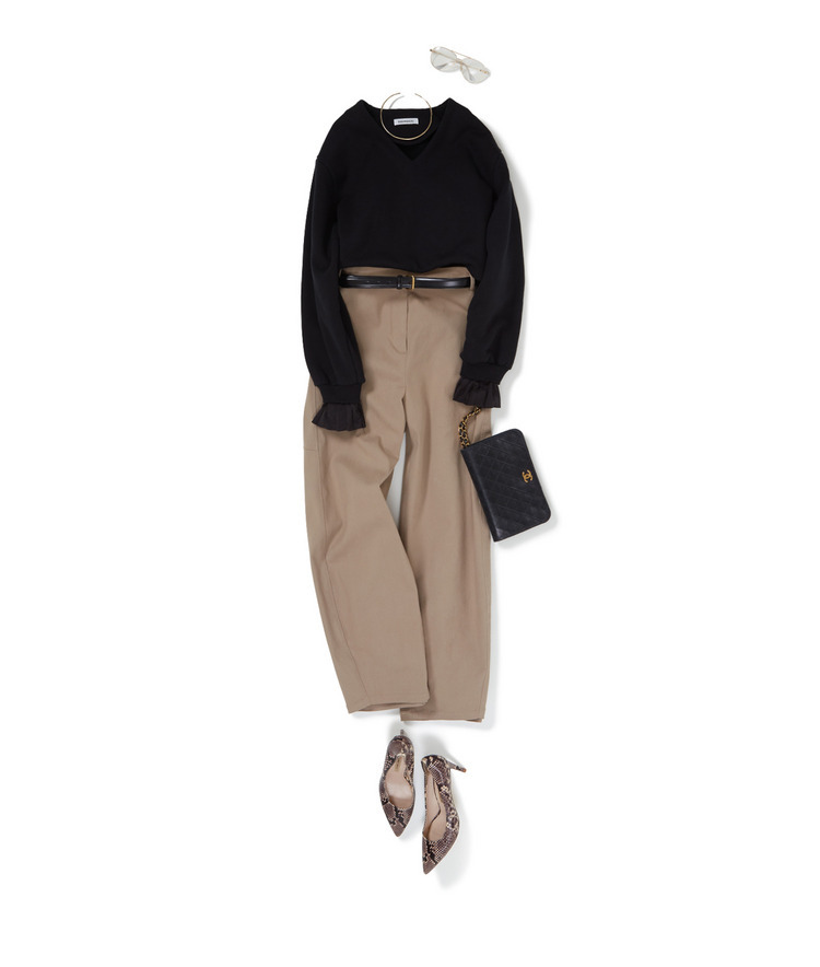 プリーツスリーブVネックスウェット×LEHA/カーブデニム