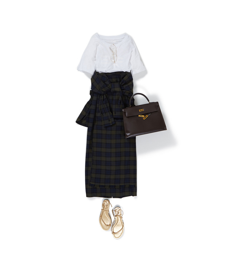 FUORIMODA/Martin Boxy Slim T-shirt×チェックシャーリングシャツ×チェックスカート